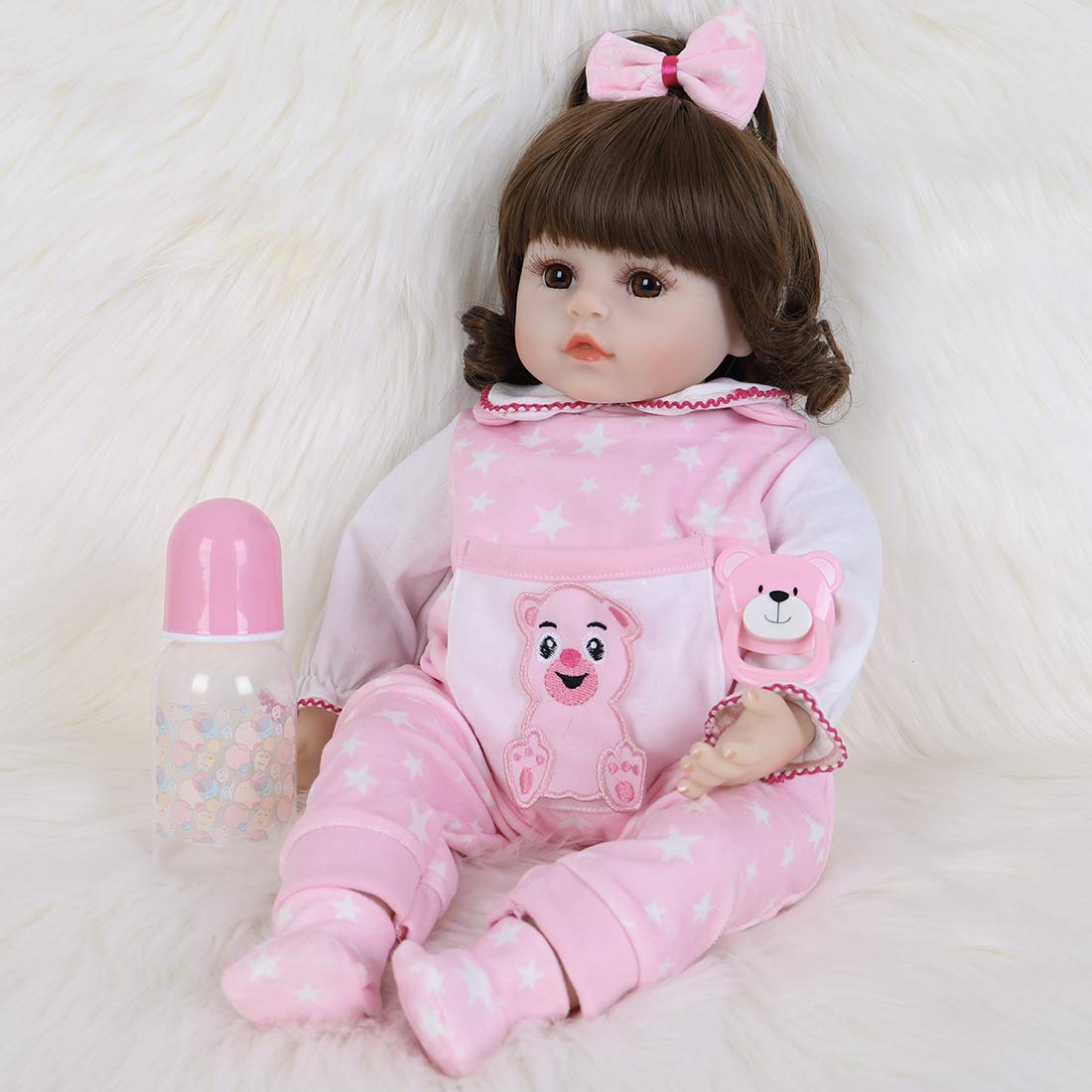 ENADOLL Reborn Baby Dolls - 16 inch Realistic Silicone Vinyl Weighted Soft Body Lifelike Doll Curly Hair Girl Gift Set for Ages 3+(Curly Hair)