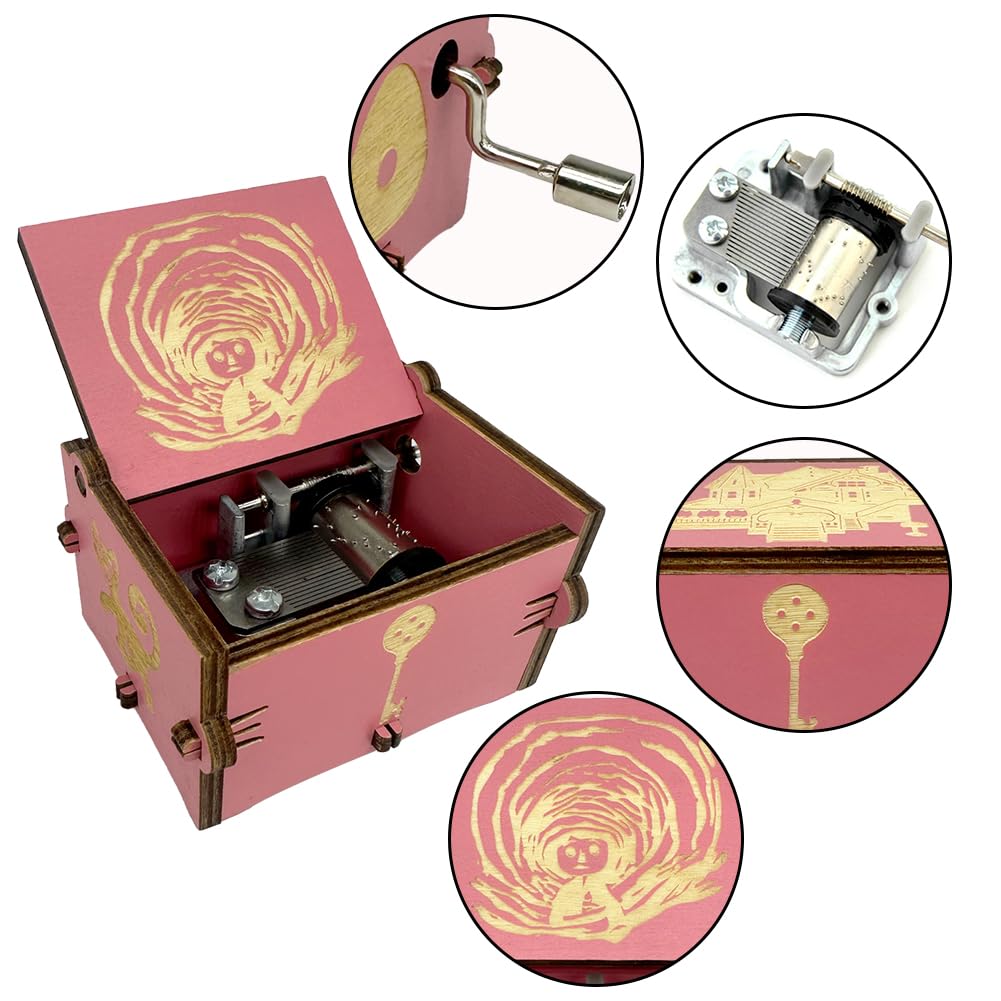 Music Box with Image Engraved Wooden Gifts Mini Musical Box Play Can Can - Orpheus in The Underworld for Birthday/Anniversary/Valentine's Day/Christmas (Pink)