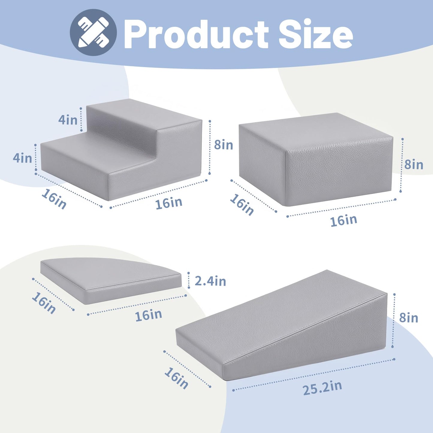 4-Piece PU Leather Baby Foam Climbing Blocks for Toddlers - Soft Play Climbing Toys for Toddlers - Foam Climbing Set for Crawling and Sliding Indoor (Gray)