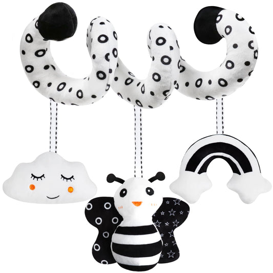 GKDOMS Baby Spiral Hanging Stroller and Car Seat Toys Black and White High Contrast Sensory Toy Newborn Plush Activity Toys Party Favors Quality Gifts for Baby Shower-BEE