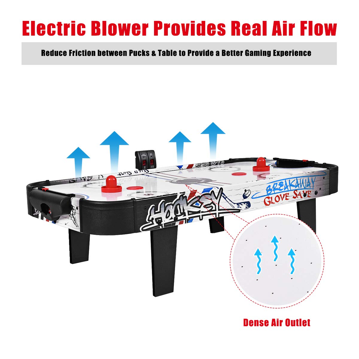 Goplus Air Hockey Table, 42 Inch Tabletop Air Hockey Game with LED Scoreboard, 2 Pucks, 2 Pushers, Powerful Motor, Indoor Arcade Table Gaming Set for Kids Gift