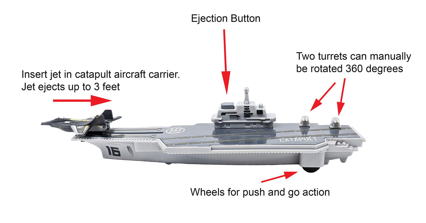Large Aircraft Carrier Toy Small Catapult Aircraft Carrier Combo with Fighter Jets and 12 Military Vehicles