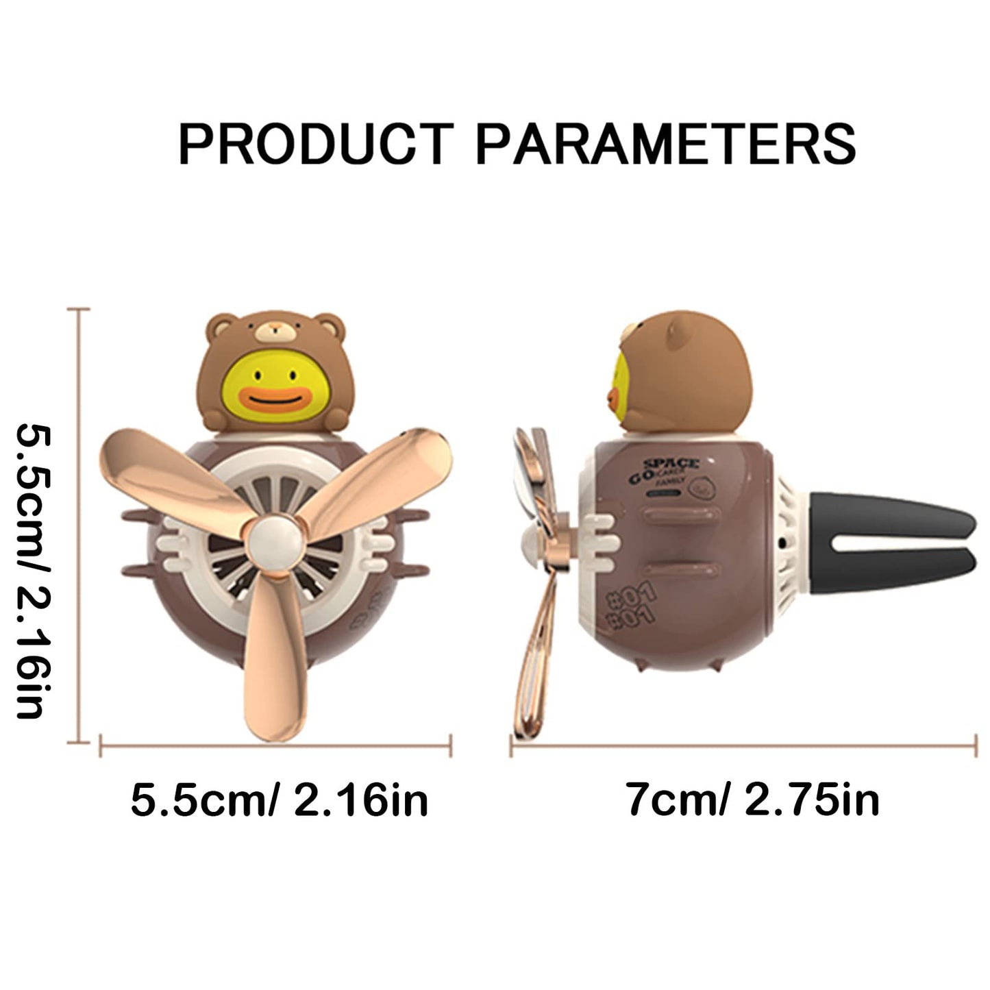 DUHKHAS 2 Pieces Car Air Fresheners, Cute Bear Pilot Car Diffuser, Propeller Air Outlet Vent Fresheners, Automotive Interiors Vent Decoration (Cat+Duck)
