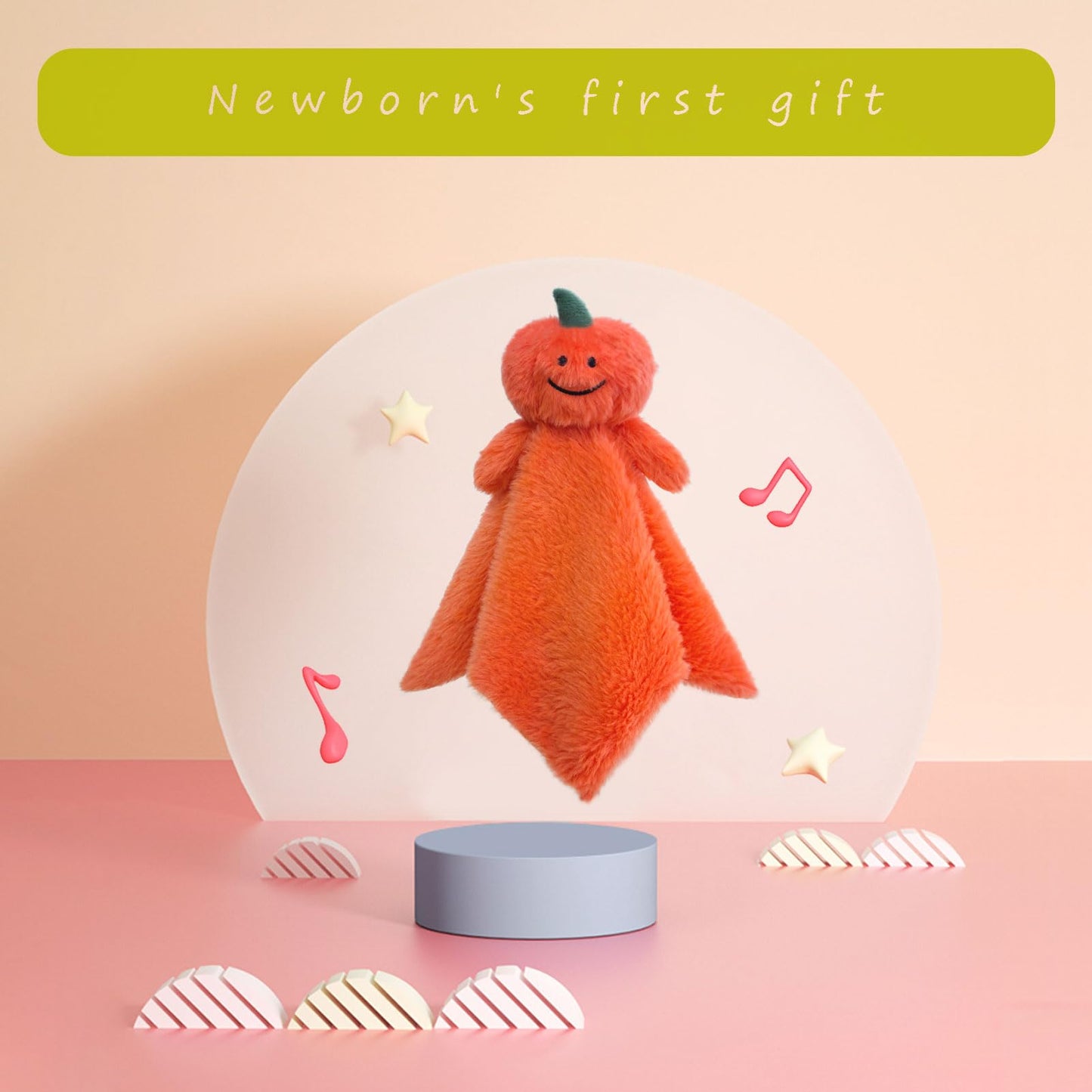 Doindute Baby Orange Pumpkin Soft Stuffed Animal Security Blanket, Plush Pumpkin Character Lovey Blanket, Baby Shower/Nursery Gift, Newborn Infant Toddler Snuggle Blankie for Girls Boys, 14 Inches