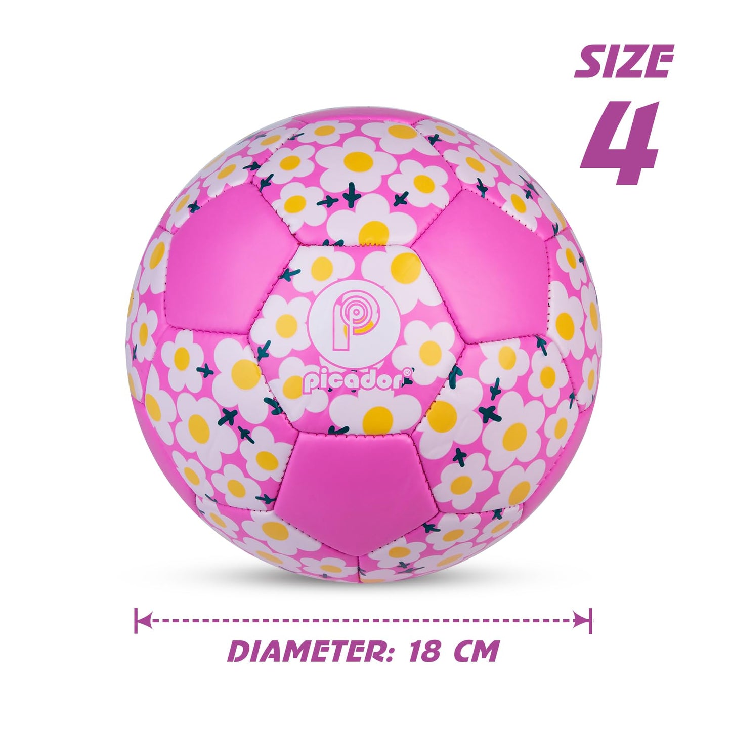 Picador Soccer Ball Size 4 Girls, Pink Flower Kids Soccer Ball for 6-8 8-12 Youth Children Teens Outdoors Sports Training Ball with Pump