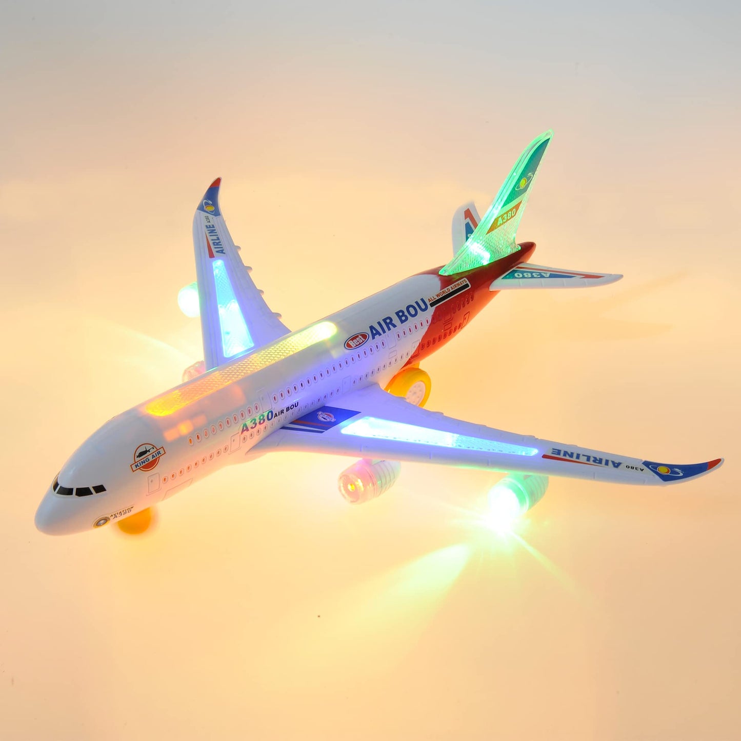 PowerTRC Kids Airplane Toys, Bump & Go Action Toddler Toy Airplane with LED Flashing Light, Music, Airplane Sound, Great Gift for Boys Girls Ages 3-12