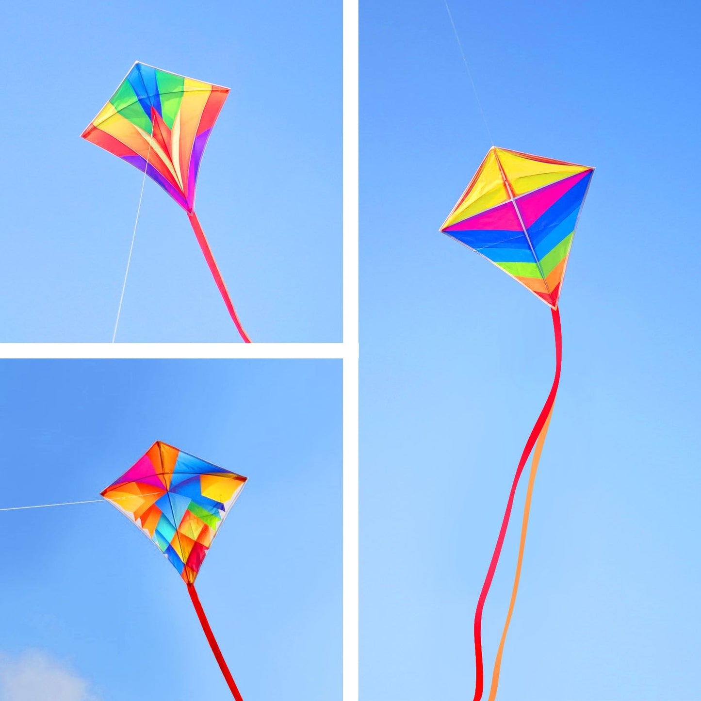 Simxkai 3-Pack Small Diamond Flyers for Toddlers Age 2-4 | Kids Outdoor Toy with Rainbow Colors, Easy Flight for Beginners, Beach Park & Birthday Gift Set