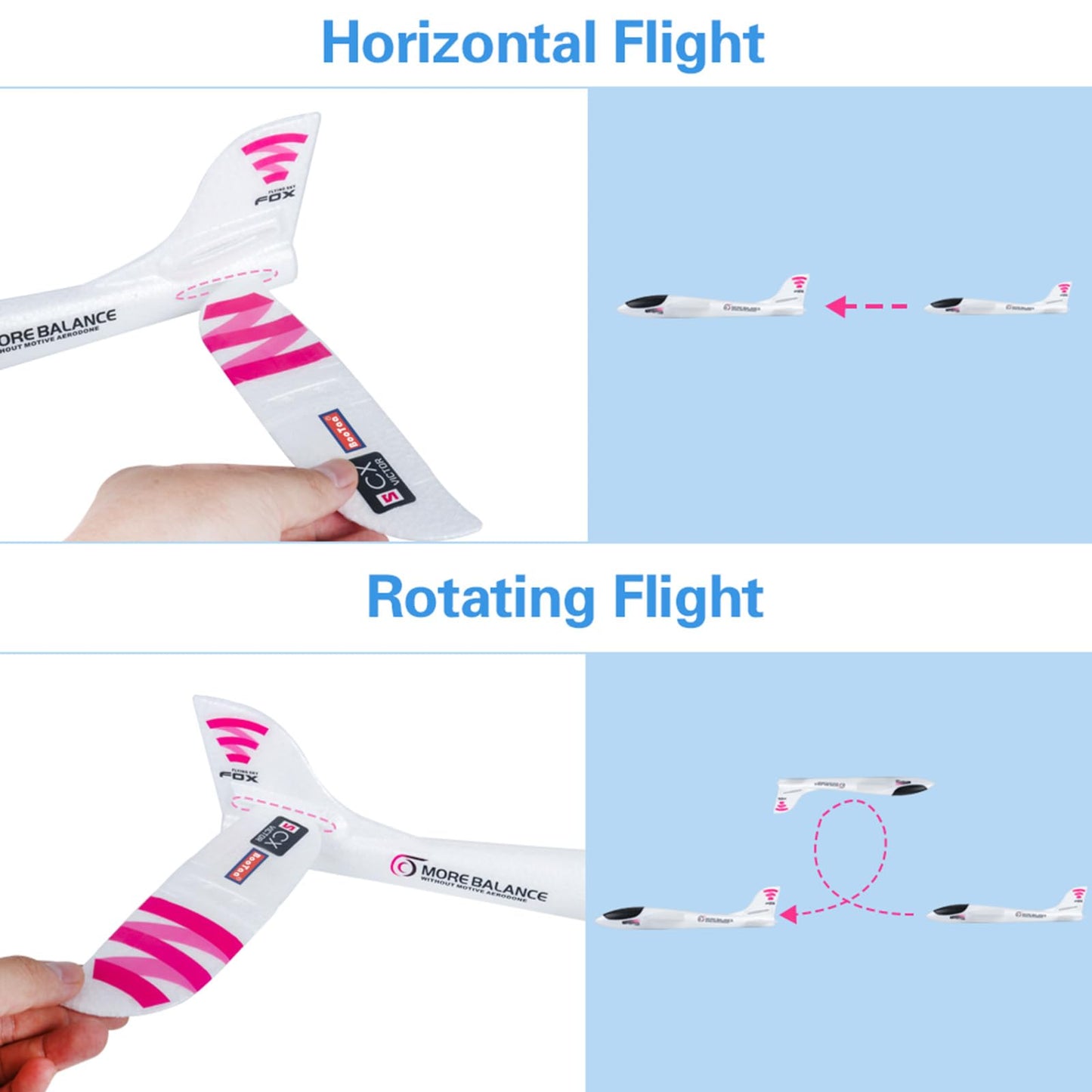 BooTaa 4 Pack Toy Airplanes, 17.5" Large Throwing Foam Plane, 2 Flight Mode, Aeroplane Gliders, Flying Aircraft, Gifts for 3 4 5 6 7 8 Year Old Kids Boys,Outdoor Sport Game Toys, Birthday Party Favors