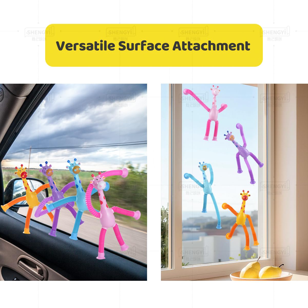 YUE MOTION Telescopic Suction Cup Giraffe Toy - Shape-Changing Animal Fidget Toy with Stretchy Pop Tubes - Promotes Creative Thinking, Hand-Eye Coordination, Motor Skills - Sensory Toys for Kids