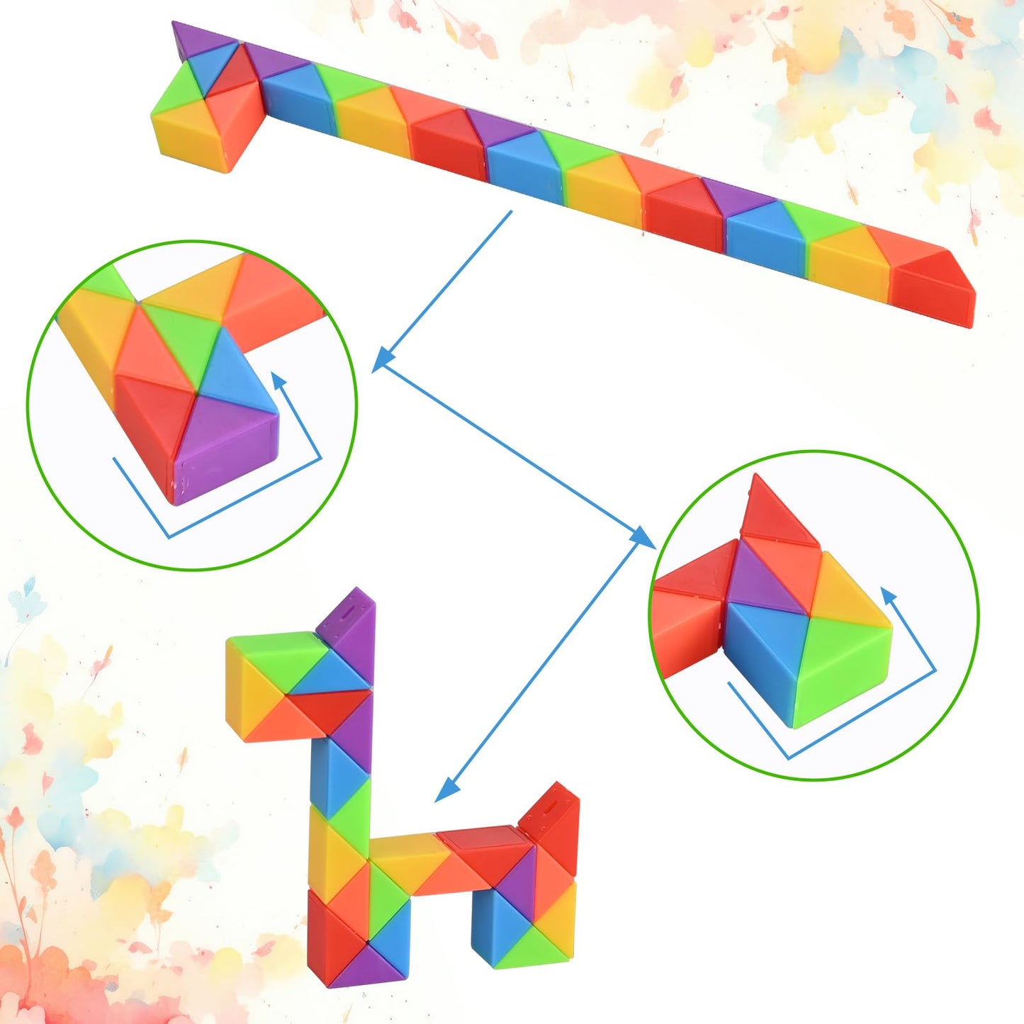 GOLDGE 24 Pack Mini Fidget Snake Cube Puzzle Toys - Party Favors & Goodie Bag Fillers for Kids & Teens - Rainbow Colors - Bulk Birthday & Back to School Gifts - Stocking Stuffers