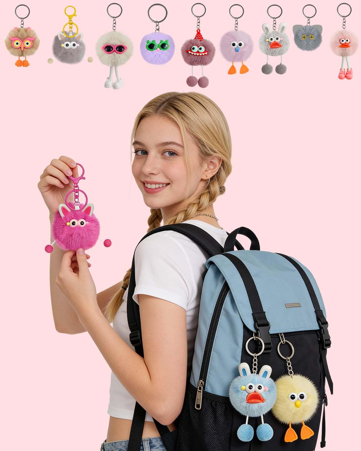 VIEKIER Cute Keychains,20 Pcs Kawaii Birthday Goodie Bags Pinata Keyrings for Classroom Prizes Party Favors for adult