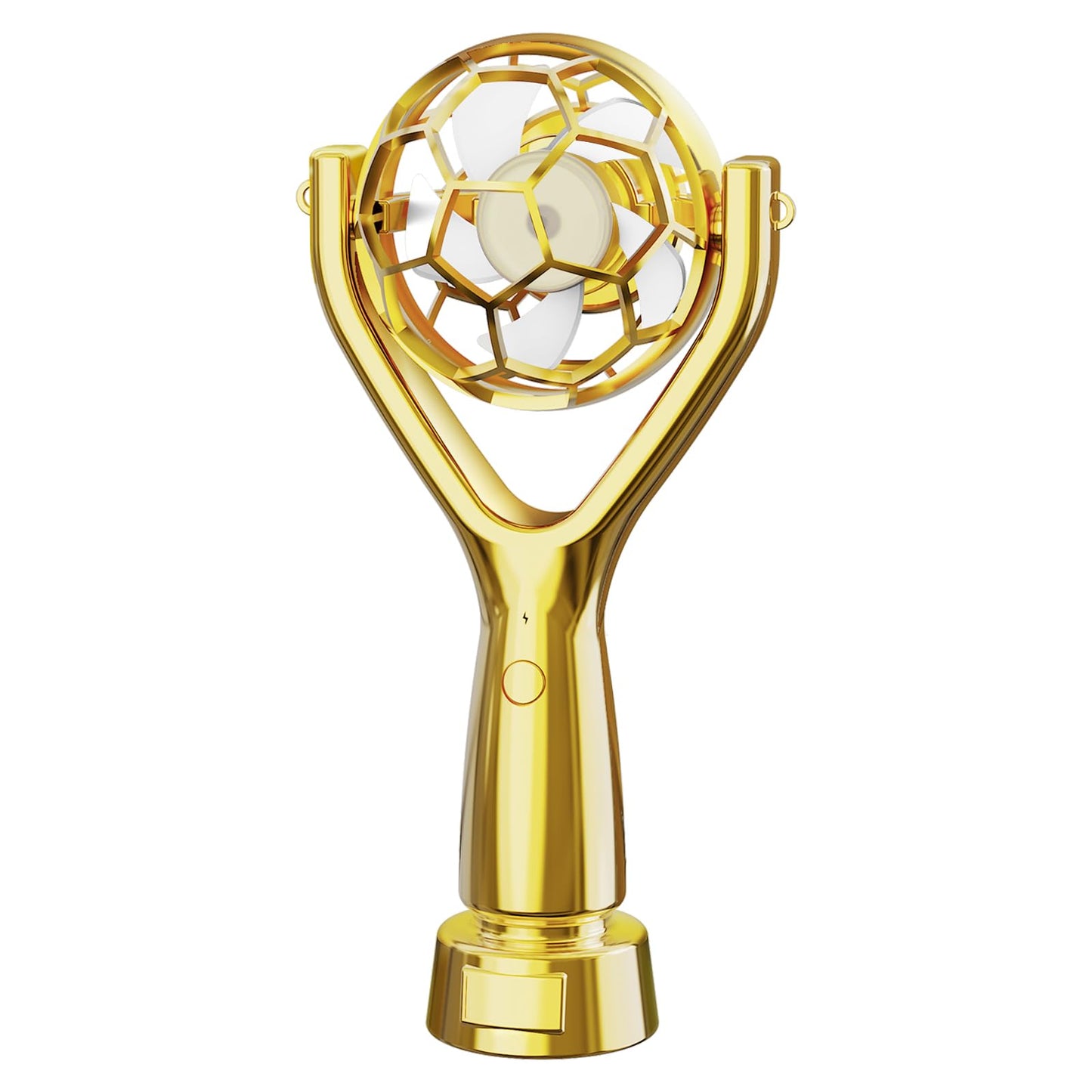 SZSHYNJ Soccer Trophy Shaped Handheld Fan, Soccer Gifts for Sports enthusiasts, Kids, Boys and Girls, Portable USB Rechargeable Mini Fan for Stadium, Game Day, 2026 World Soccer Event, Outdoor, Gold