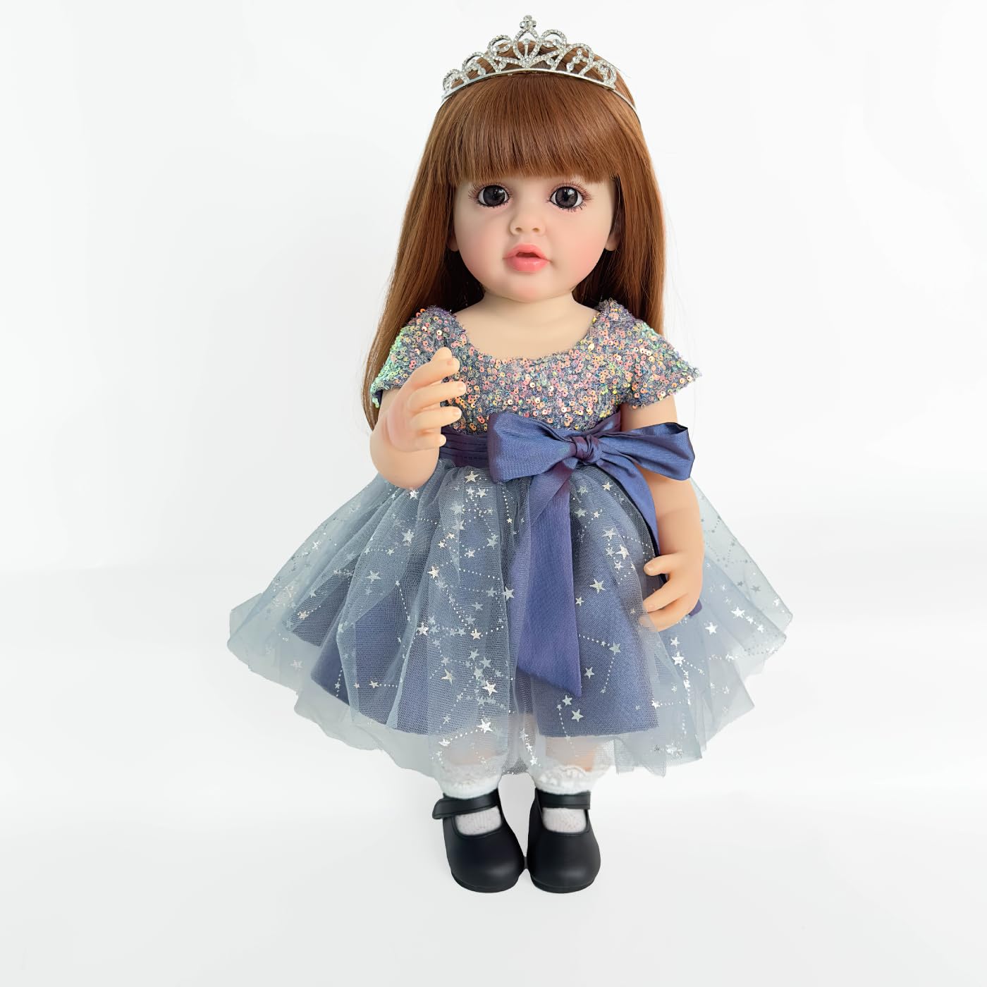 Wamdoll 22Inches Long Brown Hair Real Life Reborn Baby Dolls Crafted in Vinyl Full Body Realistic Newborn Princess Toddler Girl Doll Lifelike Anatomically Correct