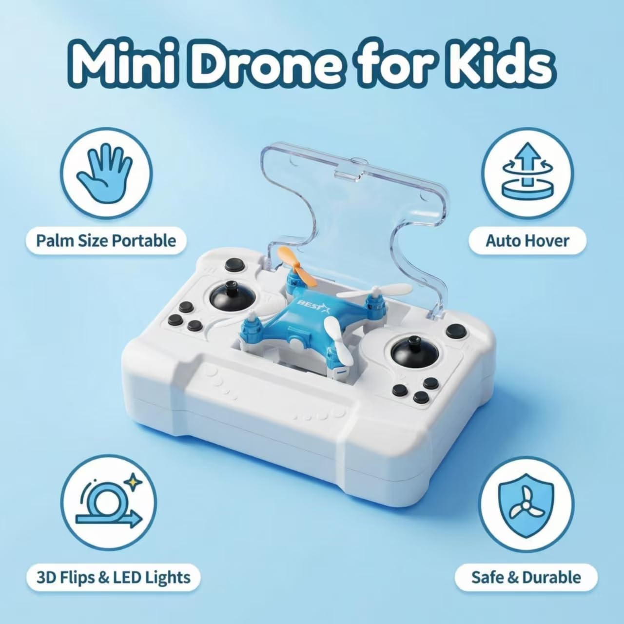 Mini Drone for Kids, Indoor Portable Nano Quadcopter with Altitude Hold, LED Lights, 3D Flips, Easy to Fly Toy Gift for Boys Girls (blue-No camera)