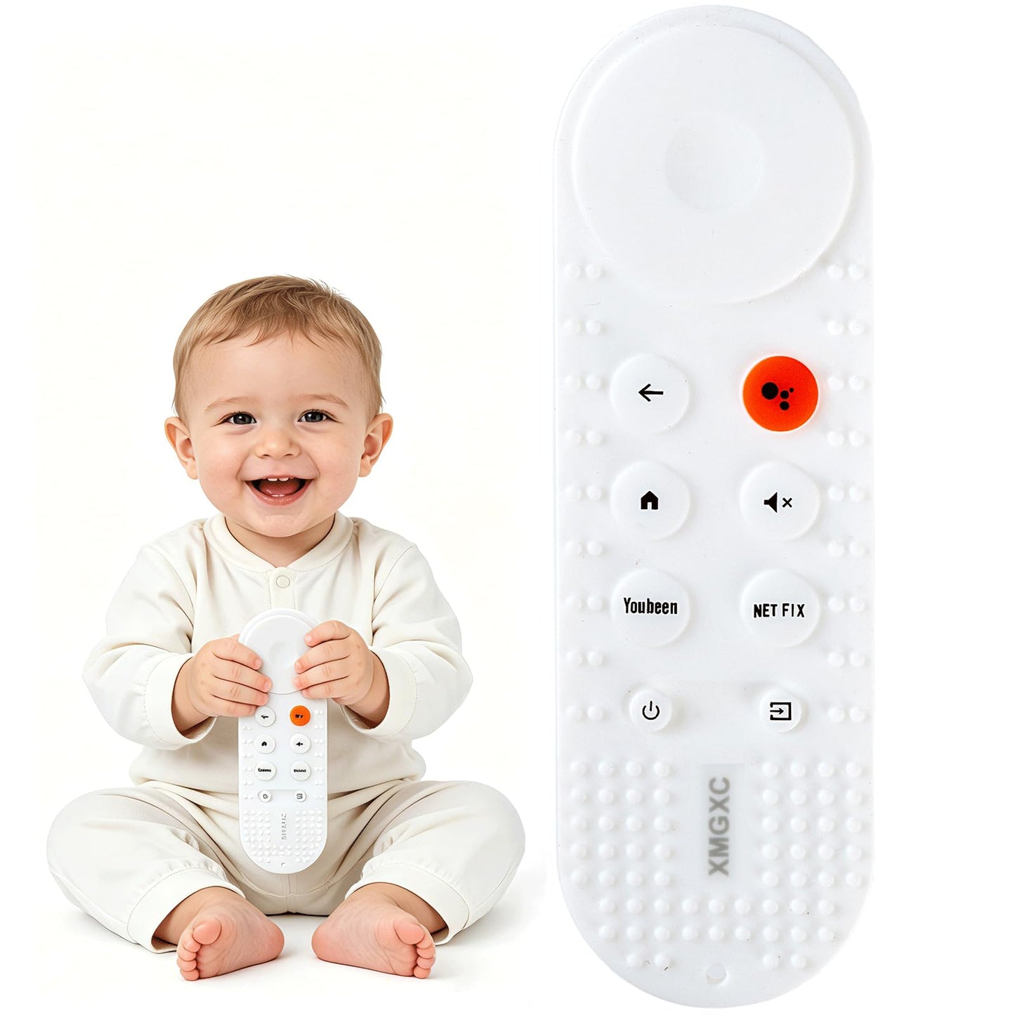 XMGXC Baby Teether Toy Chew Toys for Babies 3-24 Months TV Remote Control Shape Teething Relief for Infants (White)