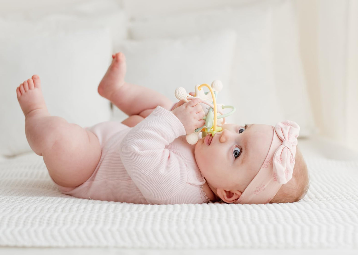 GiliGums Cosmo Silicone Baby Rattle Teether – Pastel | BPA-Free 3D Sensory Teething Toy | Multi-Textured Chewable Arms & Pullable Rings | Food Grade Silicone | Developmental Grip Toy 3-36 Months