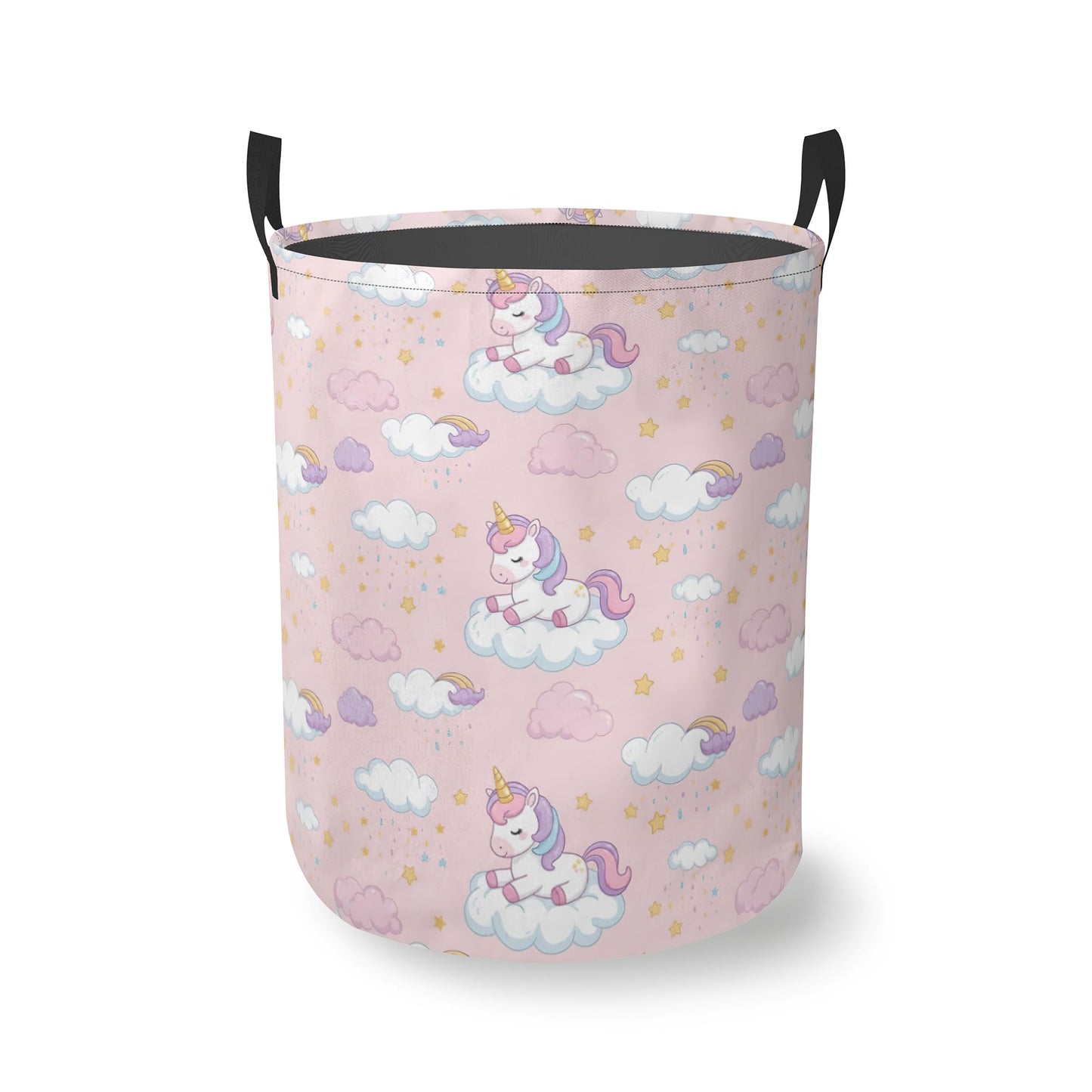 Cute Pink Unicorn Round Laundry Hamper Storage Basket Toys Clothes Organizer Bin For Home Bathroom Bedroom Dorm Nursery