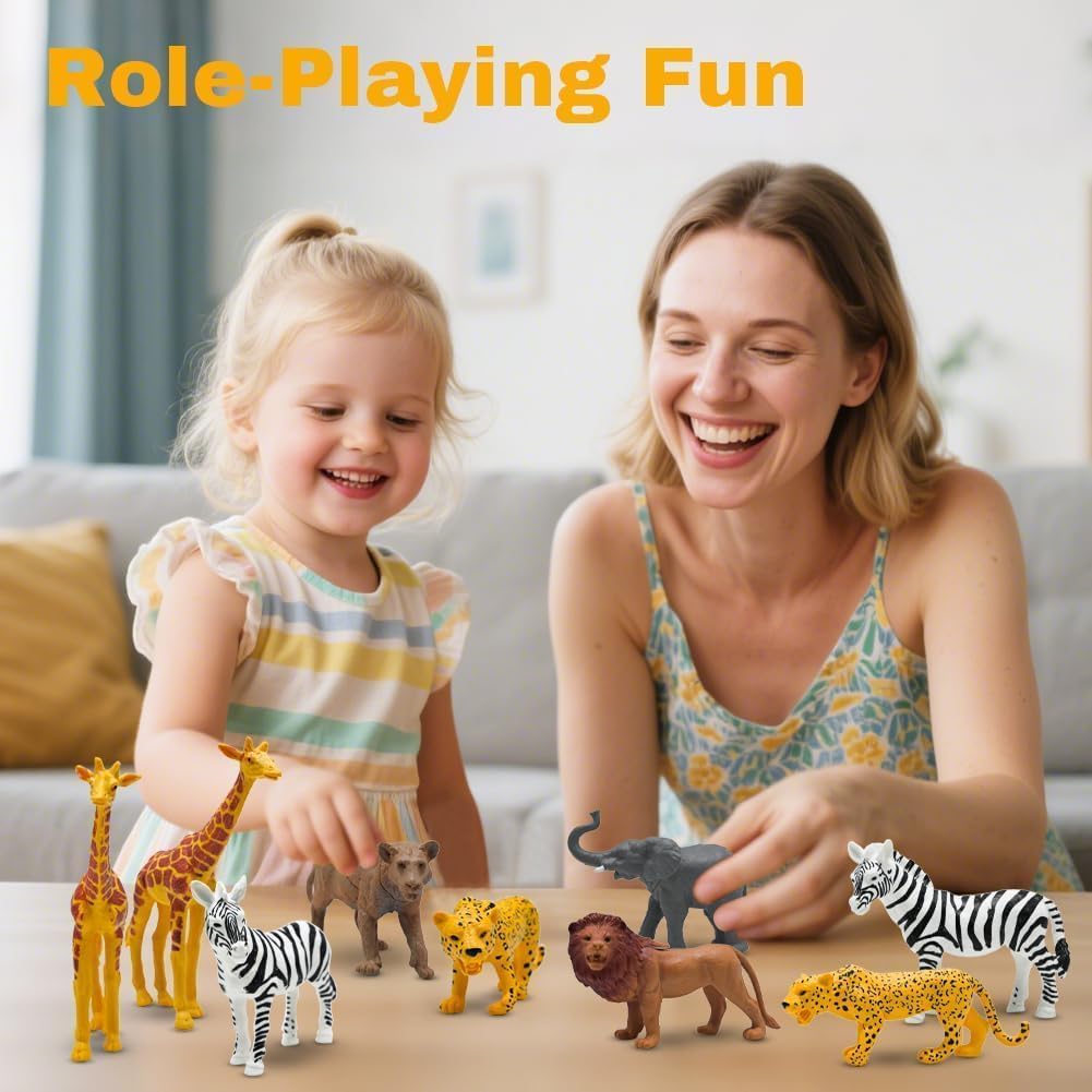 Safari Animals Figures, Plastic Zoo Animals Toys for Toddlers 1-3, Realistic Jungle Animal Figurines for Kids 3-5, 12Pcs Wild African Toys Birthday Gifts Boys Girls