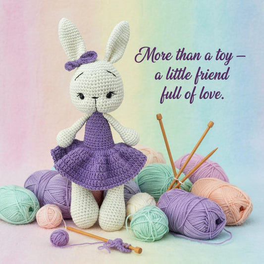 Handmade Bunny Plush – 13.5 inches - Soft Cotton Knit Stuffed Animal – Shower Gift – Nursery Decor – Crochet Toy 1PC (Violet)
