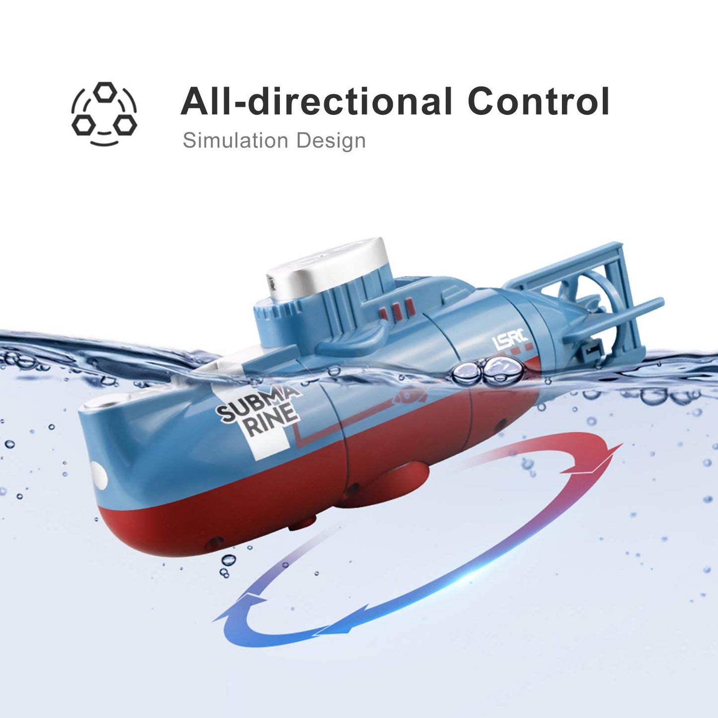 GoolRC Mini RC Submarine, LSRC-SMI Remote Control Boat Waterproof Diving Toy (Blue)