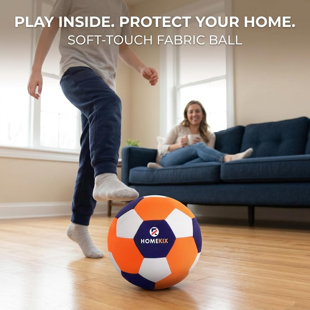 HomeKix Size 4 Indoor Soccer Ball – Soft Silent Foam Ball with Realistic Bounce for Kids Ages 3–12, Quiet Apartment-Friendly Home Practice, Dribbling & Juggling, Soccer Gift for Boys & Girls