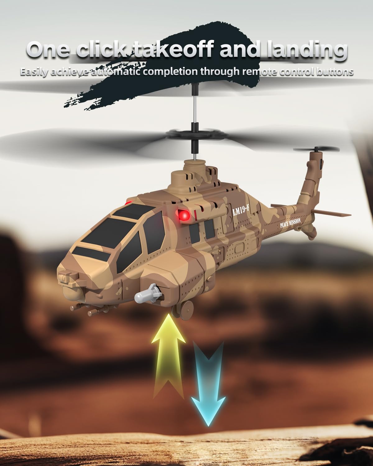 LMRC RC Helicopter with Missiles, 2.4GHz Remote Control Army Helicopter for Beginners & Adults, Military Helicopter, LED Lights, Altitude Hold, One-Key Take Off, Gift for Military Fans (Brown)