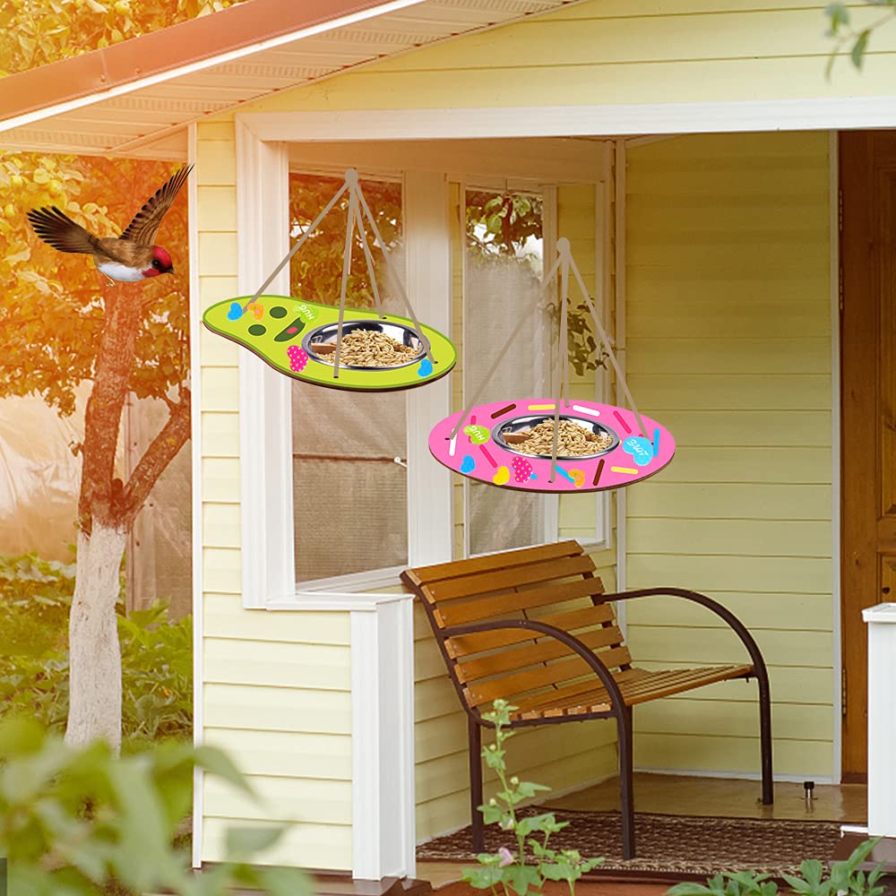 Kids Arts and Crafts Bird Feeders for Outside, 3 Pack DIY Wooden Paint Kits Outdoor Educational Fun Kids Crafts Hanging Sunflower Donut Avocado Bird Feeder DIY Gift for Girls Boys Age 3-5 4-8 8-12