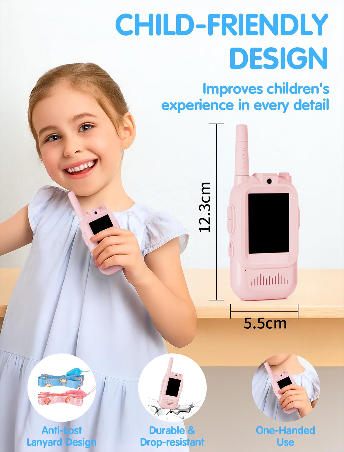 Walkie Talkie for Kids with Video: 2 Pack Rechargeable Toddler Toys with HD Camera & Voice Changer, Long Range Gift Toys for Boy & Girl Age 3-8 for Outdoor Play, Camping (Pink-Blue)