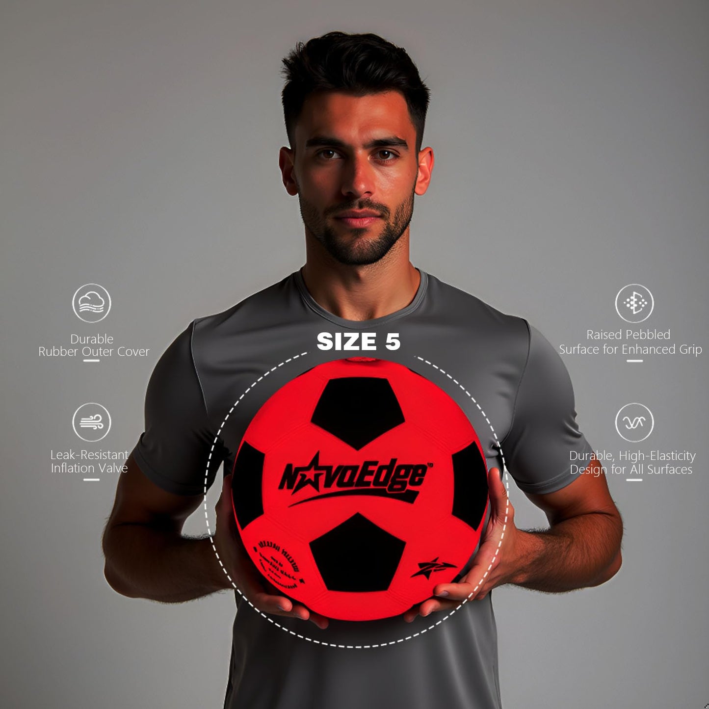 NovaEdge Glow in The Dark Soccer Ball | USB-C Rechargeable LED Light Up Ball | Official Size 5 for Kids & Adults | Gift for Boys & Girls Ages 6+ | Indoor Outdoor Night Games