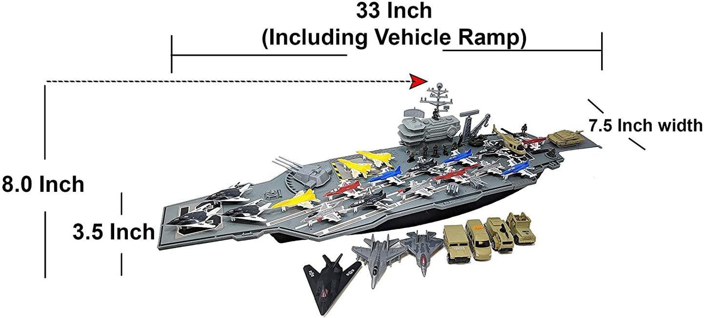 Aircraft Carrier Toy Army Men with Cargo Plane Warplanes Fighter Jets Military Vehicles
