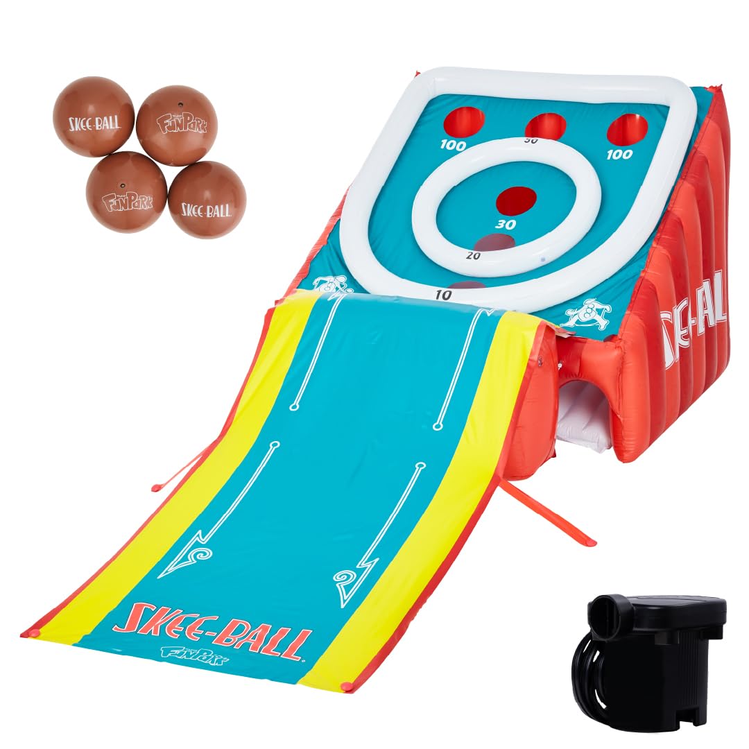 Flybar FunPark Giant Inflatable Skee‑Ball Game – 11 Ft. Long Arcade Toy with 4 Balls and Electric Air Pump for Backyard, Indoor or Outdoor Family Play; Active Game for Kids & Adults, Ages 6+