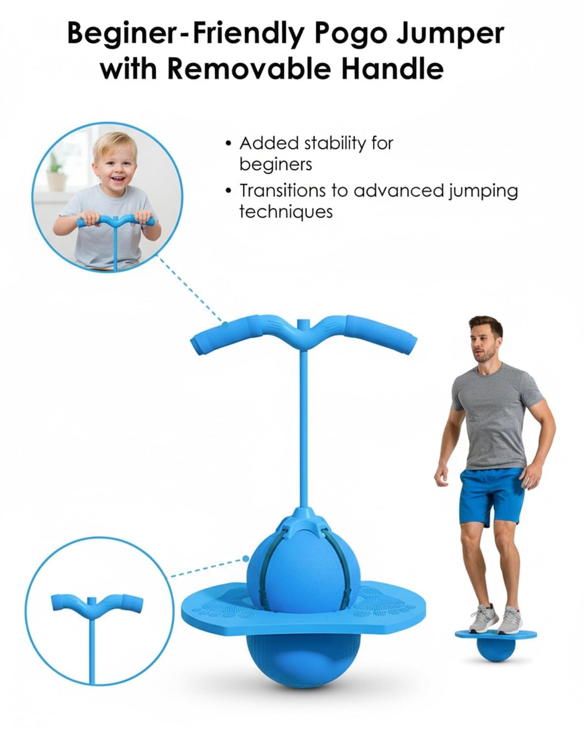 Balance Jumping Ball for Kids, 2026 New Bouncing Ball with Handle and Pump for Beginners & Adults, Fun Challenge Indoor Outdoor Bounce Toys, for Balance/Coordination/Fitness (Pink+Green)