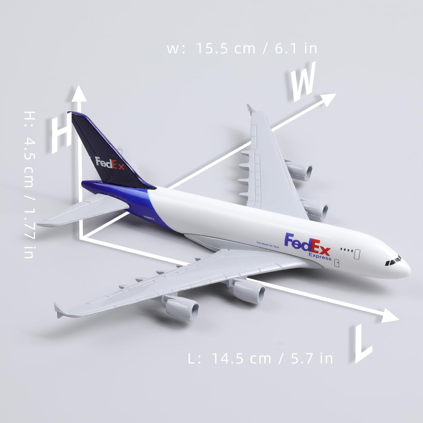 QIYUMOKE 1/400 Diecast Metal Airplane Model Compatible for Airbus A380 FedEx 15cm, Mini A380 Model Plane with Stand, Aircraft Collectible for Aviation Enthusiasts, Desktop Decor Gift for Adult