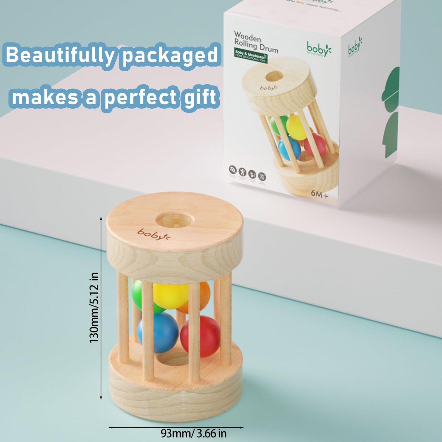 Dailyfunn Montessori Toys Wooden Infant Baby Rolling Rattle Toy for Babies 6-12-18-24 Months Newborn Shower Birthday Gift