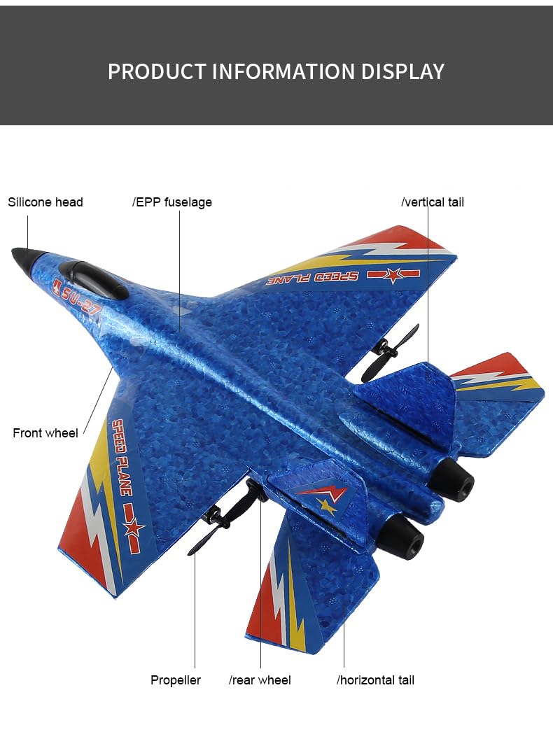 RC Fighter Jet, SU-27 RC Fighter Jet，Remote Control Airplane for Adults & Beginners, Durable Lightweight Foam RC Plane with Stable Flight for Outdoor Hobby Flying