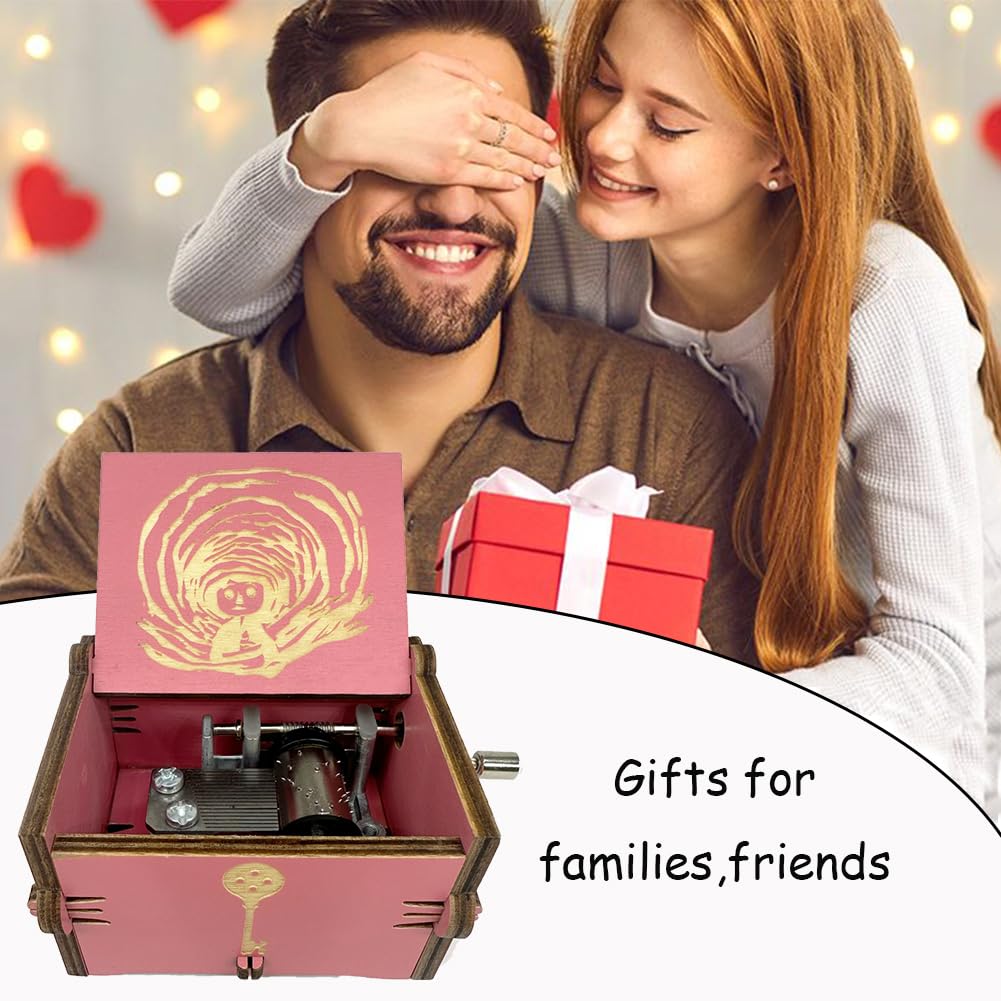Music Box with Image Engraved Wooden Gifts Mini Musical Box Play Can Can - Orpheus in The Underworld for Birthday/Anniversary/Valentine's Day/Christmas (Pink)