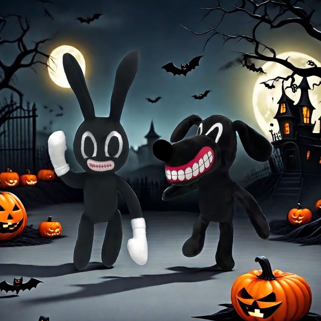 POPRORE Cartoon Dog Cat Rabbit Plush Toys Halloween Christmas Horror Plush Toy for Home Party Gift Birthday Toy (Rabbit&Dog)