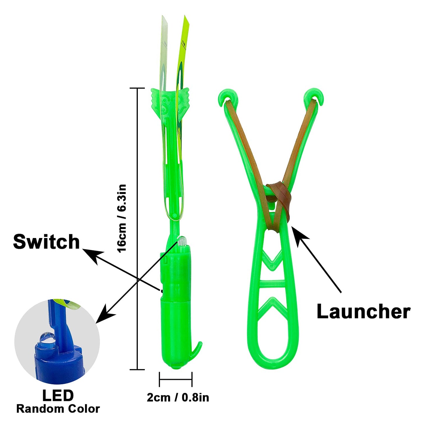 Slingshot Flying with LED Lights Glow The Dark Party,12 Launchers + 12 LED Helicopters,Slingshot Amazing Arrow Helicopter Glow Supplies for Kids (24 Pieces)