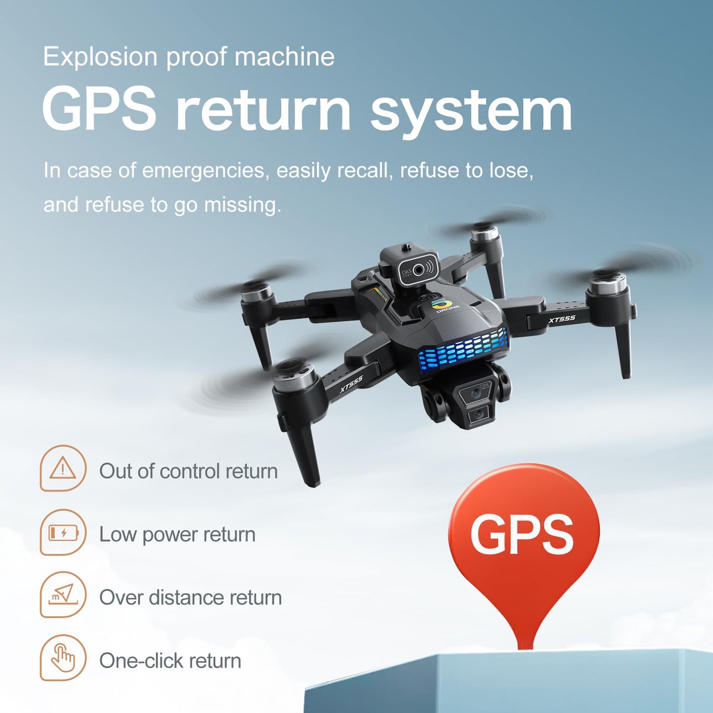 XT555 GPS Drone with 4K EIS Camera for Adults, RC Drone with 4.5" HD Screen on Controller, 60 Mins Flight Time, Long Range Transmission, Follow Me, Auto Return, Brushless Motor, Obstacle Avoidance, Lightweight and Foldable Quadcopter for Beginner Birthday