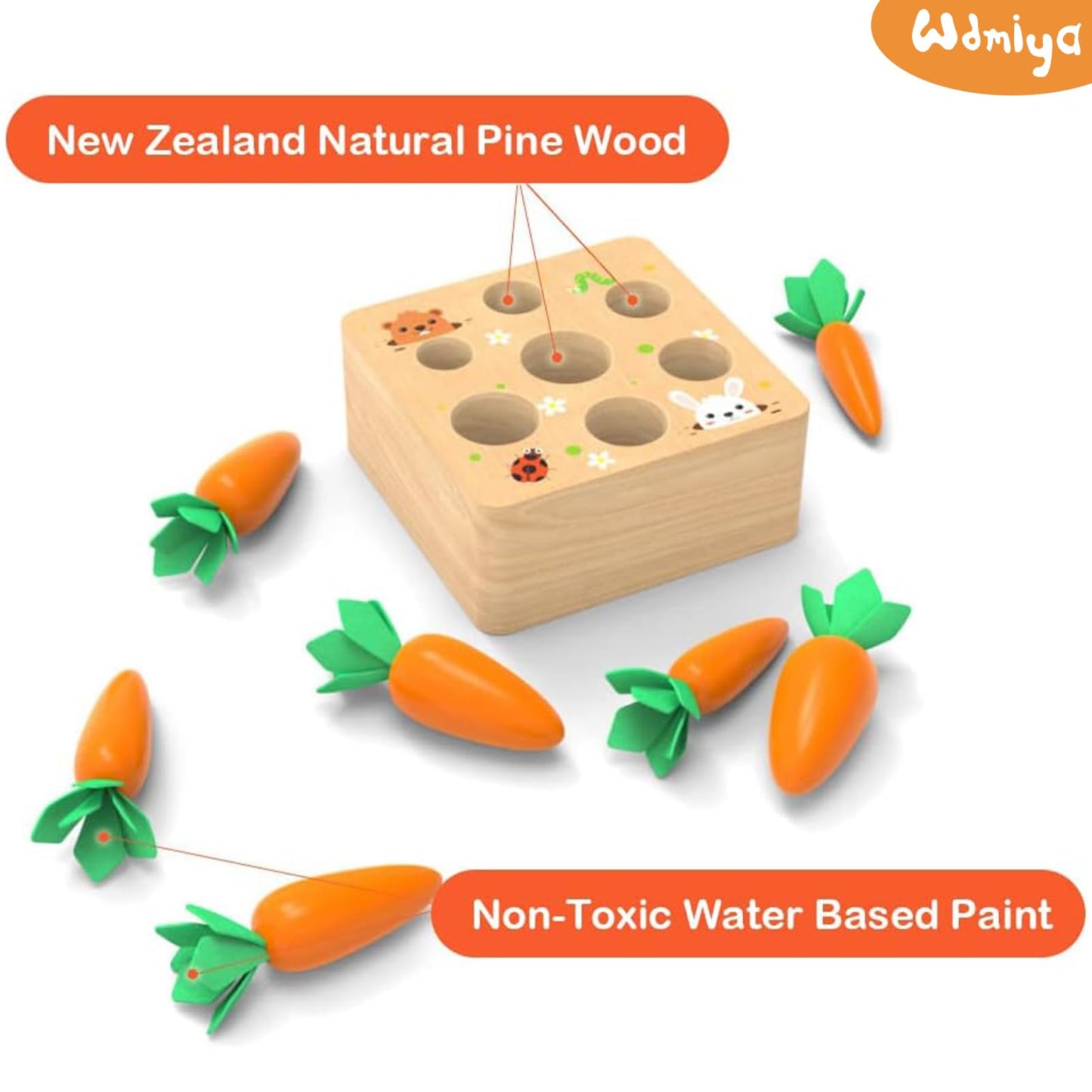 Wdmiya Montessoritoys for 1 Year Old, Wooden Toys Developmental Shape Sorting & Matching Puzzle Carrots Harvest Game, Birthday Gifts for Toddlers Babies Boys and Girls 6-12 Months Christmas