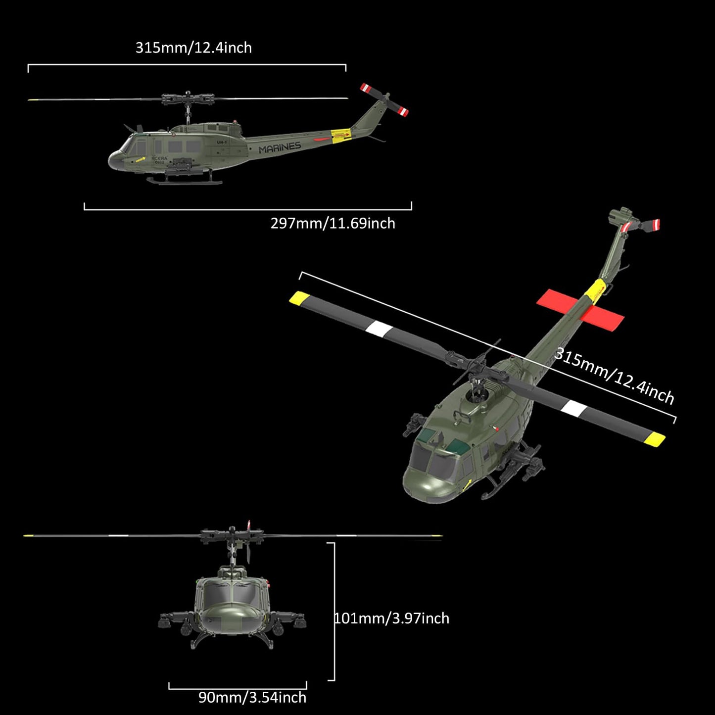 NBJIALIN RC ERA C032 UH-1 Huey Helicopter - Remote Control Helicopters for Adult, 1/48 Sacle 2.4G 6CH Gyro Stabilized Aircraft with Altitude Hold & Optical Flow,3D Stunt Drone (Yellow)