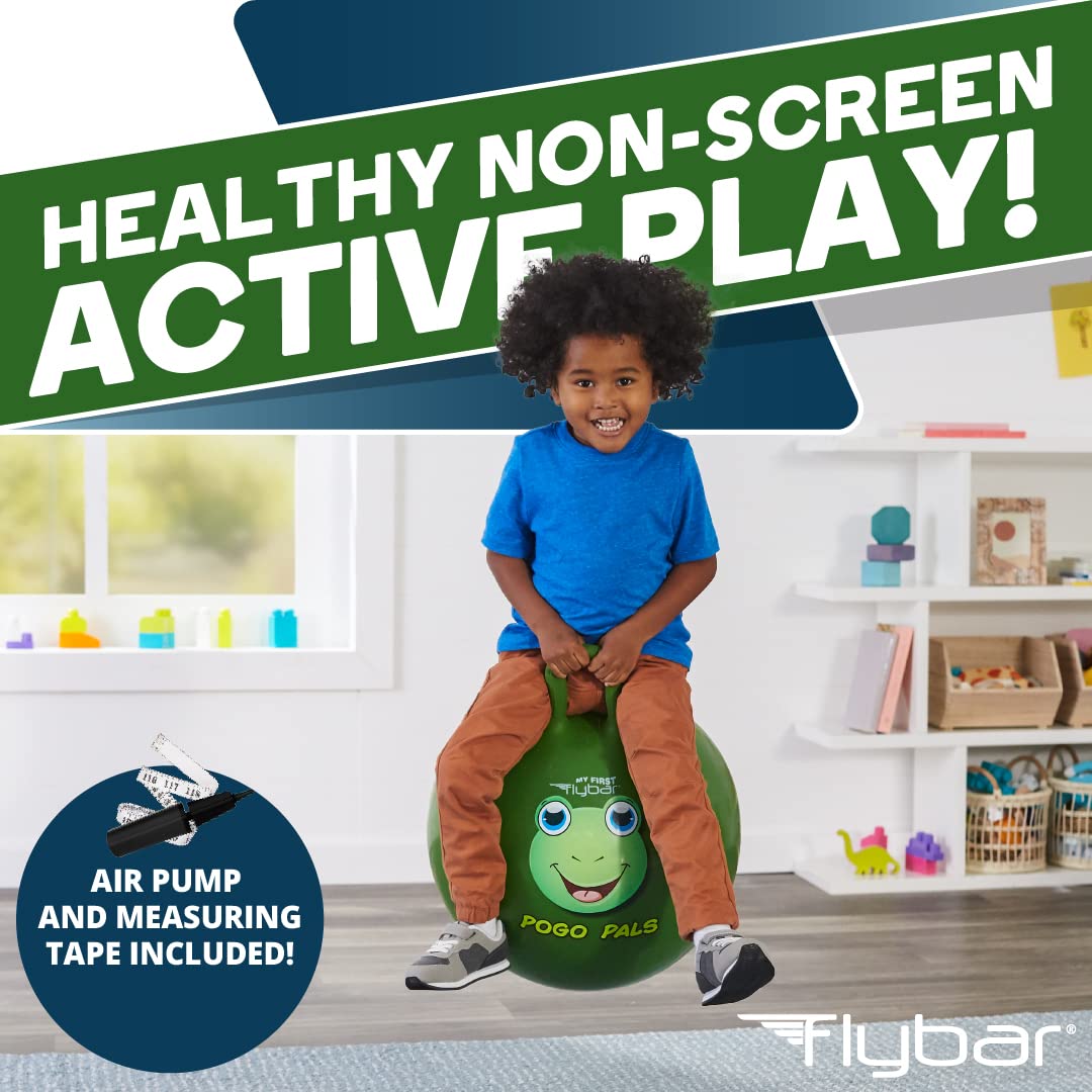 Flybar Hopper Ball for Kids, Inflatable Bouncy Ride-On Ball w/ Handle for Indoor & Outdoor Active Play, Includes Pump, Jump Ball Toy for Boys & Girls, Supports Up to 185 lbs, Ages 6+, 22-Inch, Medium