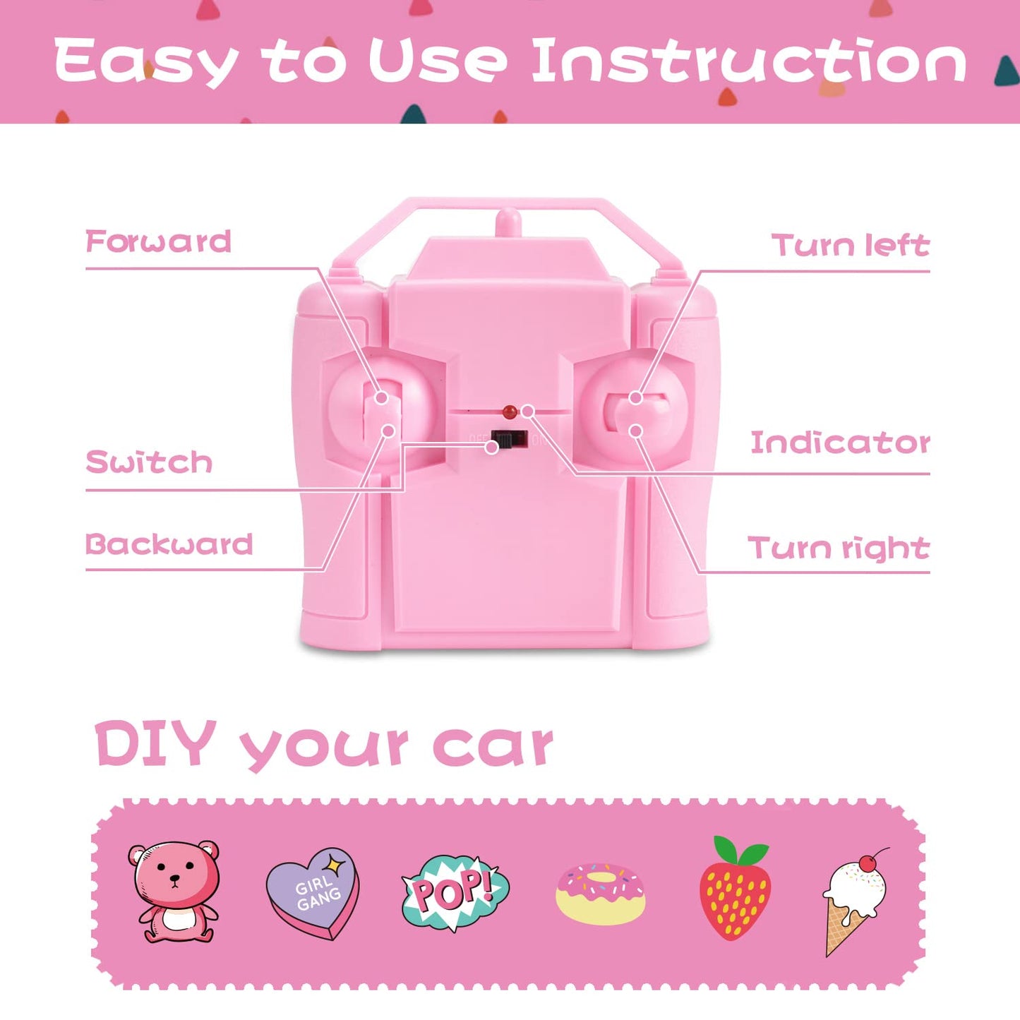 NQD RC Cars with DIY Sticker, Pink Remote Control Car for Girls, 2.4Ghz Jeep RC Trucks, Little Girl Toys Birthday Xmas for 3 Years Old and Up