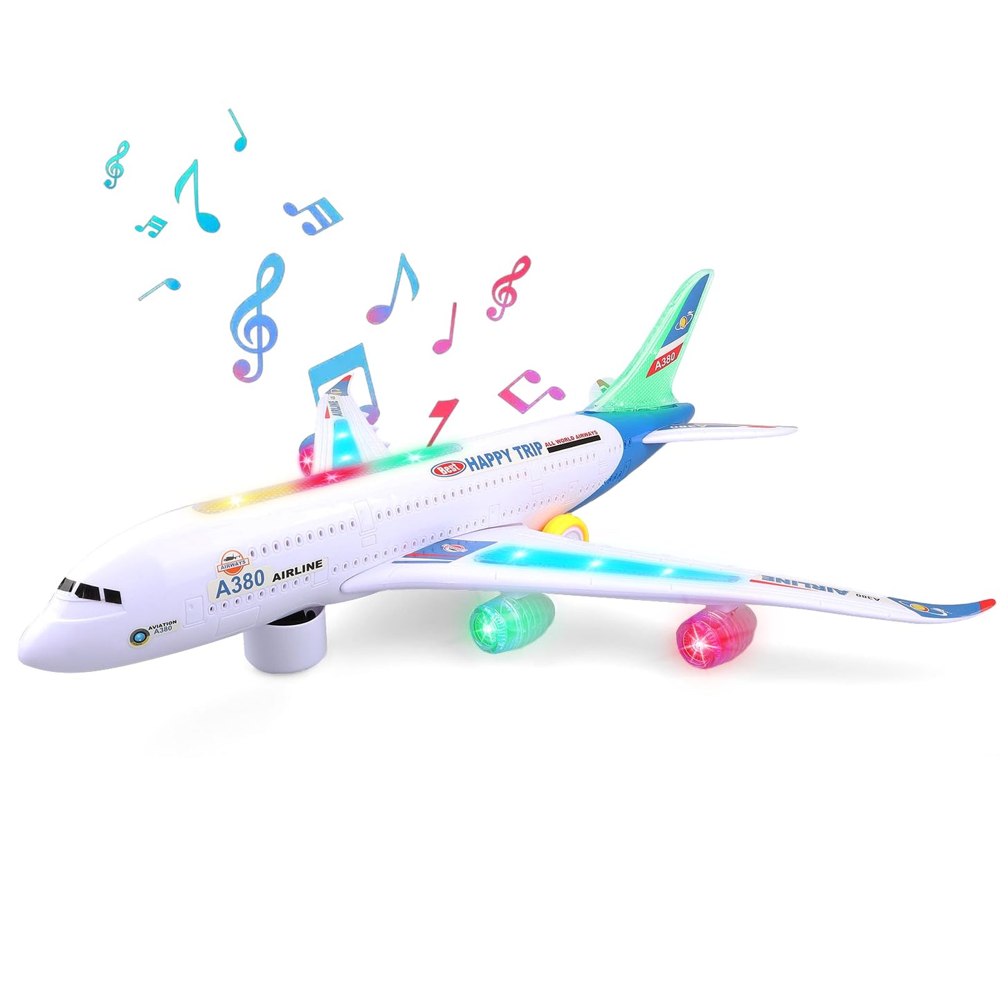 AtomDream Tech Bump and Go Airplane Toy – Realistic Airplane Model with 4D Lights & Sound – Moving Plane Toy for Kids Ages 3-12 – Automatic Direction Change on Collision – Great Gift for Kids(Blue)