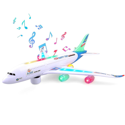 AtomDream Tech Bump and Go Airplane Toy – Realistic Airplane Model with 4D Lights & Sound – Moving Plane Toy for Kids Ages 3-12 – Automatic Direction Change on Collision – Great Gift for Kids(Blue)