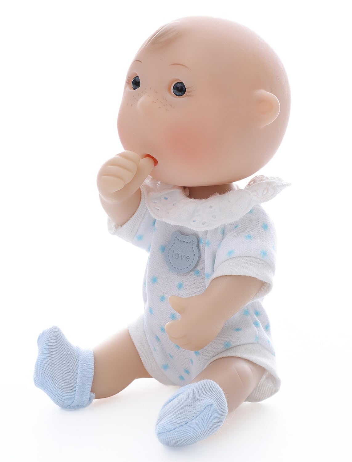 Cloveray Cute Potato Baby Doll, 7 Inch Mini Baby Doll with 5 Movable Joints, Thumb-Sucking Pose, Full Vinyl Doll Gift for Kids and Collectors, Ages 3+ (Blue)