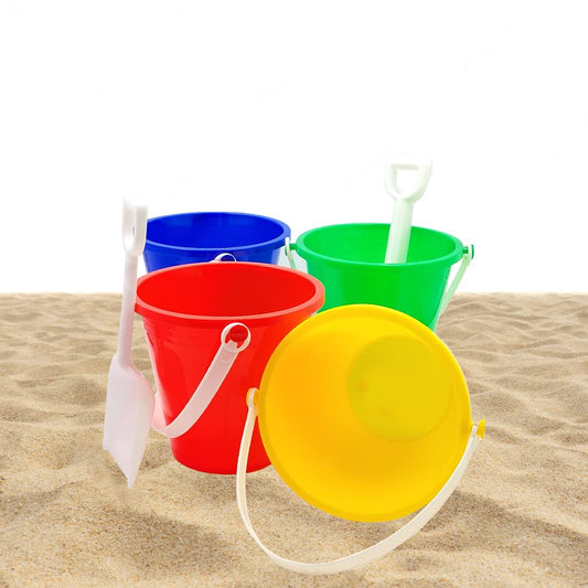 The Dreidel Company Beach Day Playsets (Pack of 12) 5.25" Sand Bucket Play Set Box Includes, Pail & Shovel Sand Toy for Boys and Girls Birthday Party Favor