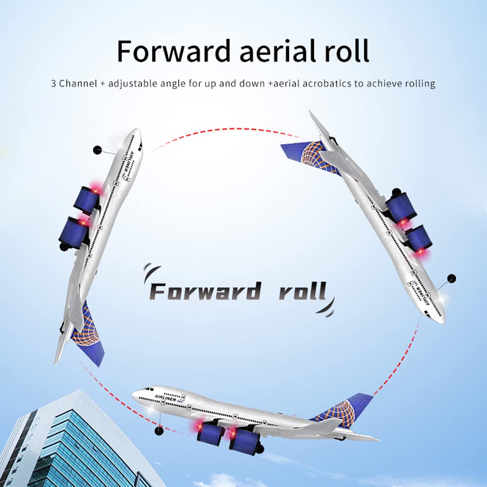 SSBHDM RC Plane Simulation A-747 Passenger Aircraft 2.4GHZ Rc Aircraft Glider, 360° Rollover Automatic Gyroscope Balance Airplane, 3-Channel Fixed-Wing RC Drone Toy with LED Searchlight
