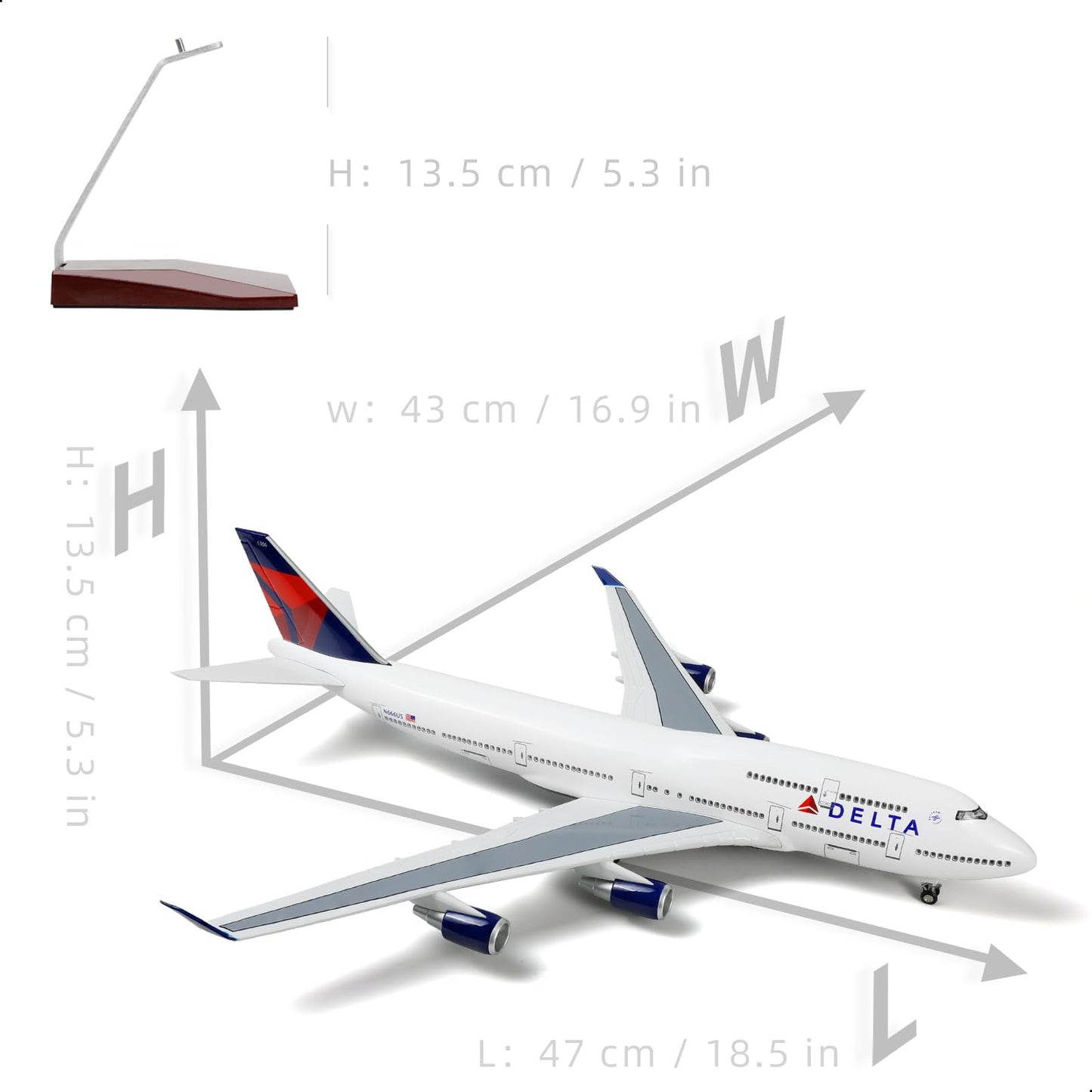 QIYUMOKE 747 1/160 Large Scale Airplane Model 18-inch Lfor Boeing 747 Prebuilt Airplane Model for Adult Plane 747 with Stand for Aviation Enthusiasts Gifts or Display Decorations