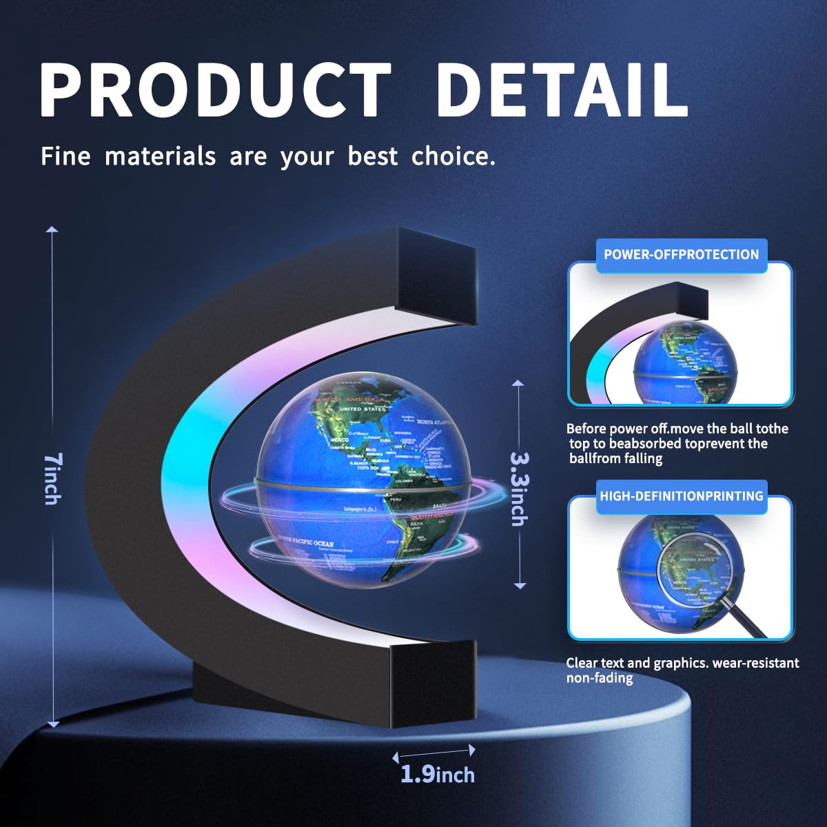 Poojaed Magnetic Levitating Floating Globe with LED Lights, Cool Tech Gadgets Gifts World Globe Lamp for Men Father Teenage Boys Girls, Birthday Gifts Office Home Desk Decor Display